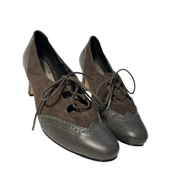 ros hommerson womens 6 wing tip heel lace up leather suede Academic Victorian - Picture 3 of 12